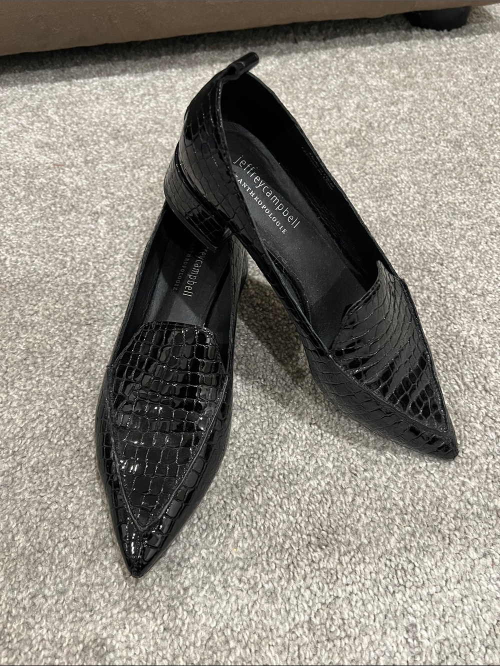 Jeffrey Campbell Black Croc-Embossed Pointed Toe Loafers
